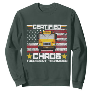 Certified Chaos Transport Technician Sweatshirt Patriotic School Bus Driver USA American Flag