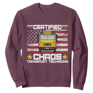Certified Chaos Transport Technician Sweatshirt Patriotic School Bus Driver USA American Flag