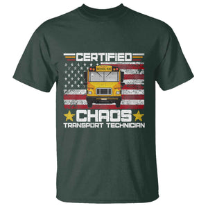 Certified Chaos Transport Technician T Shirt Patriotic School Bus Driver USA American Flag