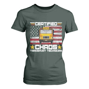 Certified Chaos Transport Technician T Shirt For Women Patriotic School Bus Driver USA American Flag