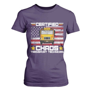 Certified Chaos Transport Technician T Shirt For Women Patriotic School Bus Driver USA American Flag
