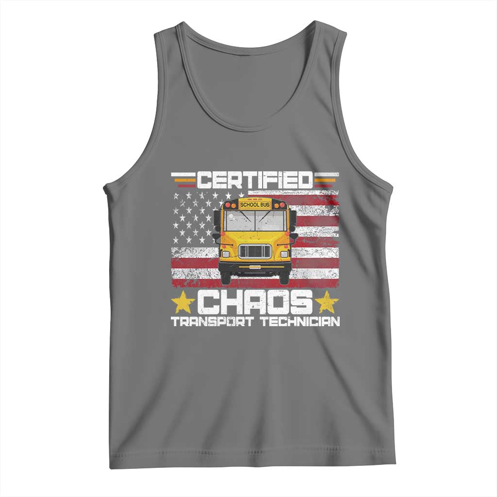 Certified Chaos Transport Technician Tank Top Patriotic School Bus Driver USA American Flag
