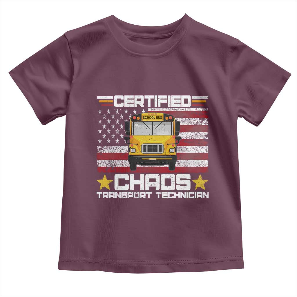 Certified Chaos Transport Technician Toddler T Shirt Patriotic School Bus Driver USA American Flag