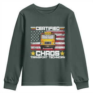 Certified Chaos Transport Technician Youth Sweatshirt Patriotic School Bus Driver USA American Flag