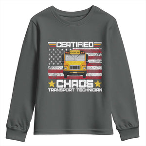 Certified Chaos Transport Technician Youth Sweatshirt Patriotic School Bus Driver USA American Flag