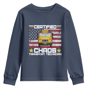 Certified Chaos Transport Technician Youth Sweatshirt Patriotic School Bus Driver USA American Flag