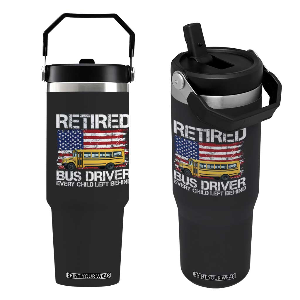 Retired School Bus Driver Flip Straw Tumbler Patriotic USA American Flag
