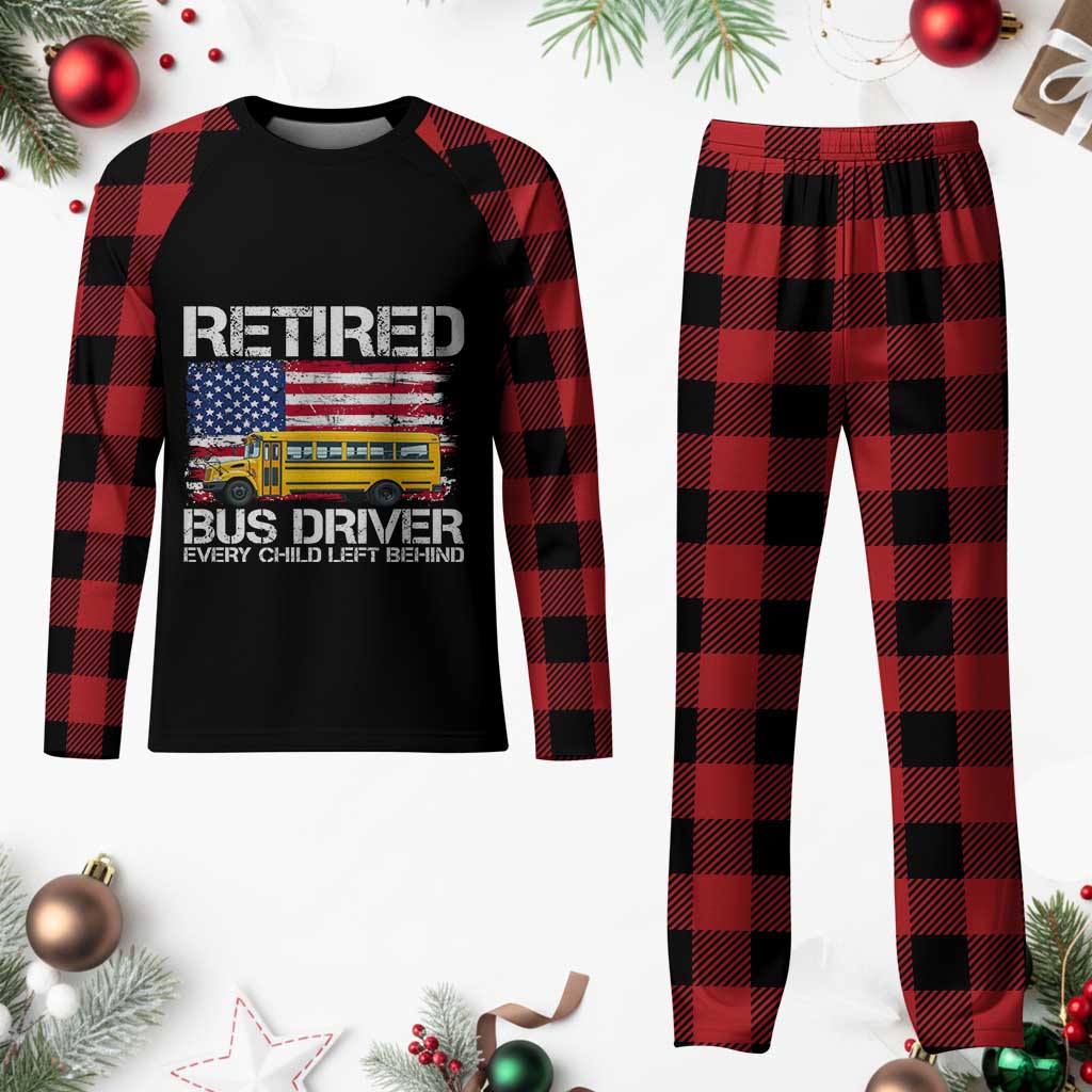 Retired School Bus Driver Plaid Pajama Set Patriotic USA American Flag