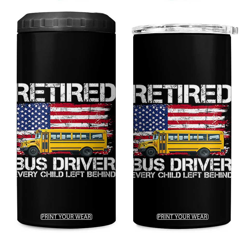 Retired School Bus Driver 4 in 1 Can Cooler Tumbler Patriotic USA American Flag