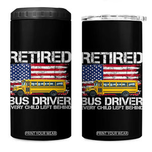Retired School Bus Driver 4 in 1 Can Cooler Tumbler Patriotic USA American Flag
