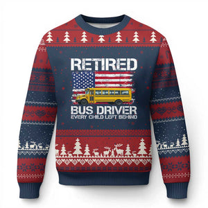 Retired School Bus Driver Ugly Christmas Sweater Patriotic USA American Flag