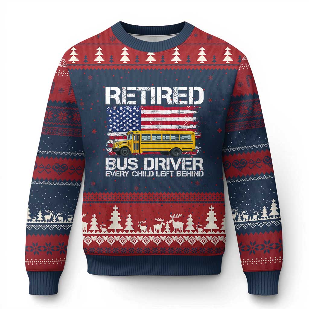 Retired School Bus Driver Ugly Christmas Sweater Patriotic USA American Flag TS14 Navy Red Print Your Wear