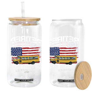Retired School Bus Driver Glass Can Patriotic USA American Flag
