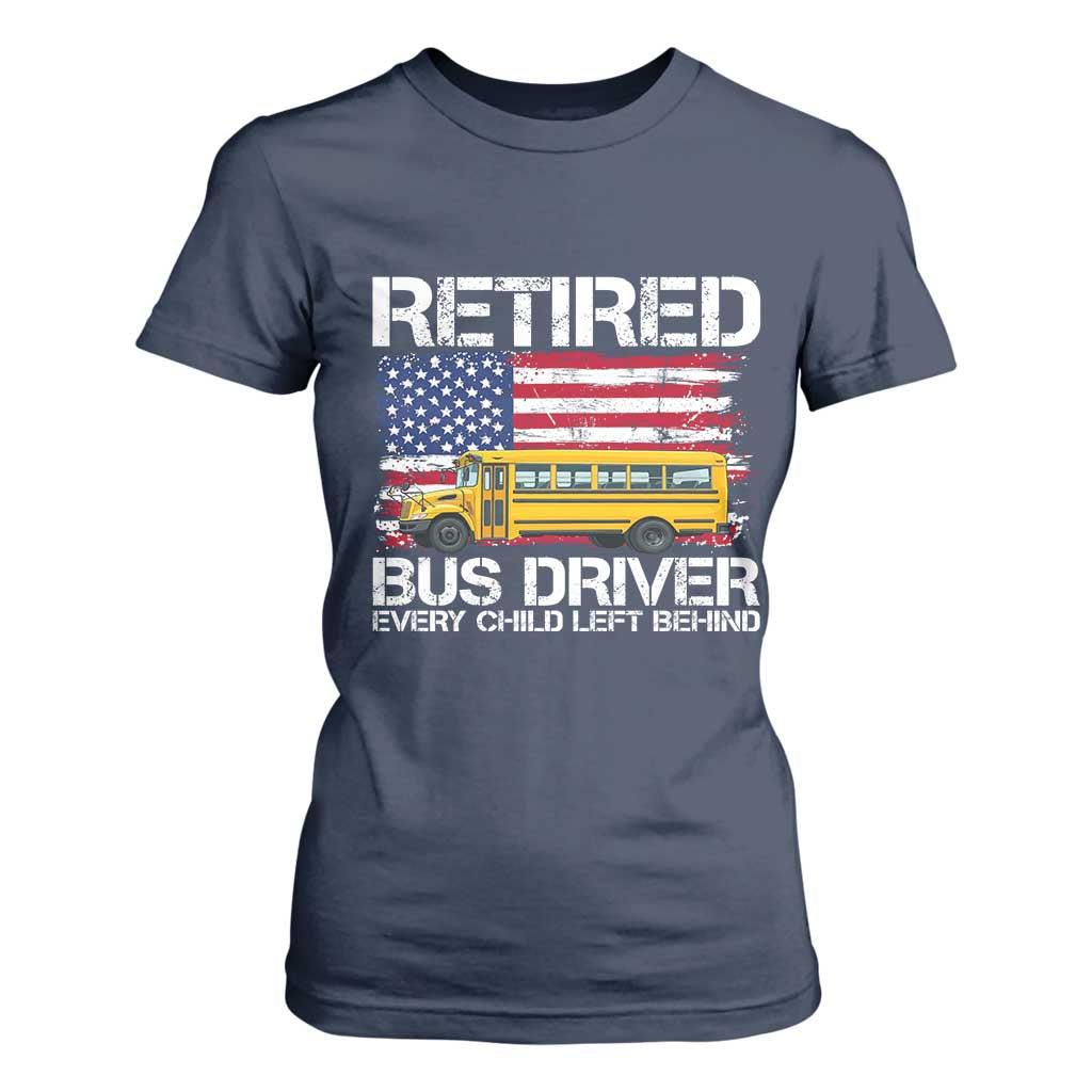 Retired School Bus Driver T Shirt For Women Patriotic USA American Flag