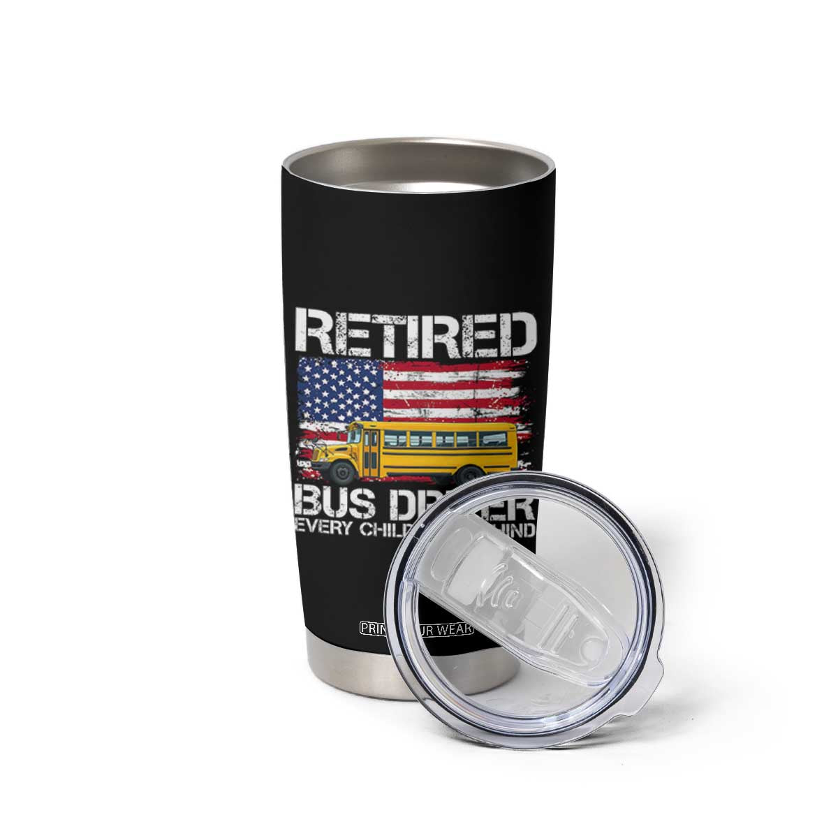 Retired School Bus Driver Tumbler Cup Patriotic USA American Flag