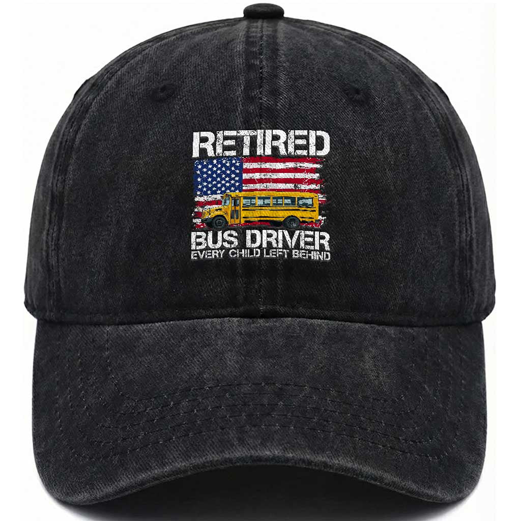 Retired School Bus Driver Washed Cotton Baseball Cap Patriotic USA American Flag