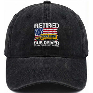 Retired School Bus Driver Washed Cotton Baseball Cap Patriotic USA American Flag