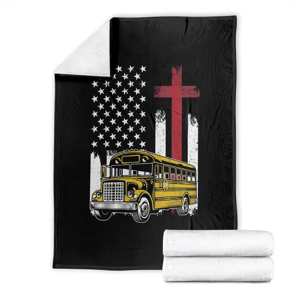 Bus Driver Patriotic Christian USA Flag Throw Blanket School Bus Driver