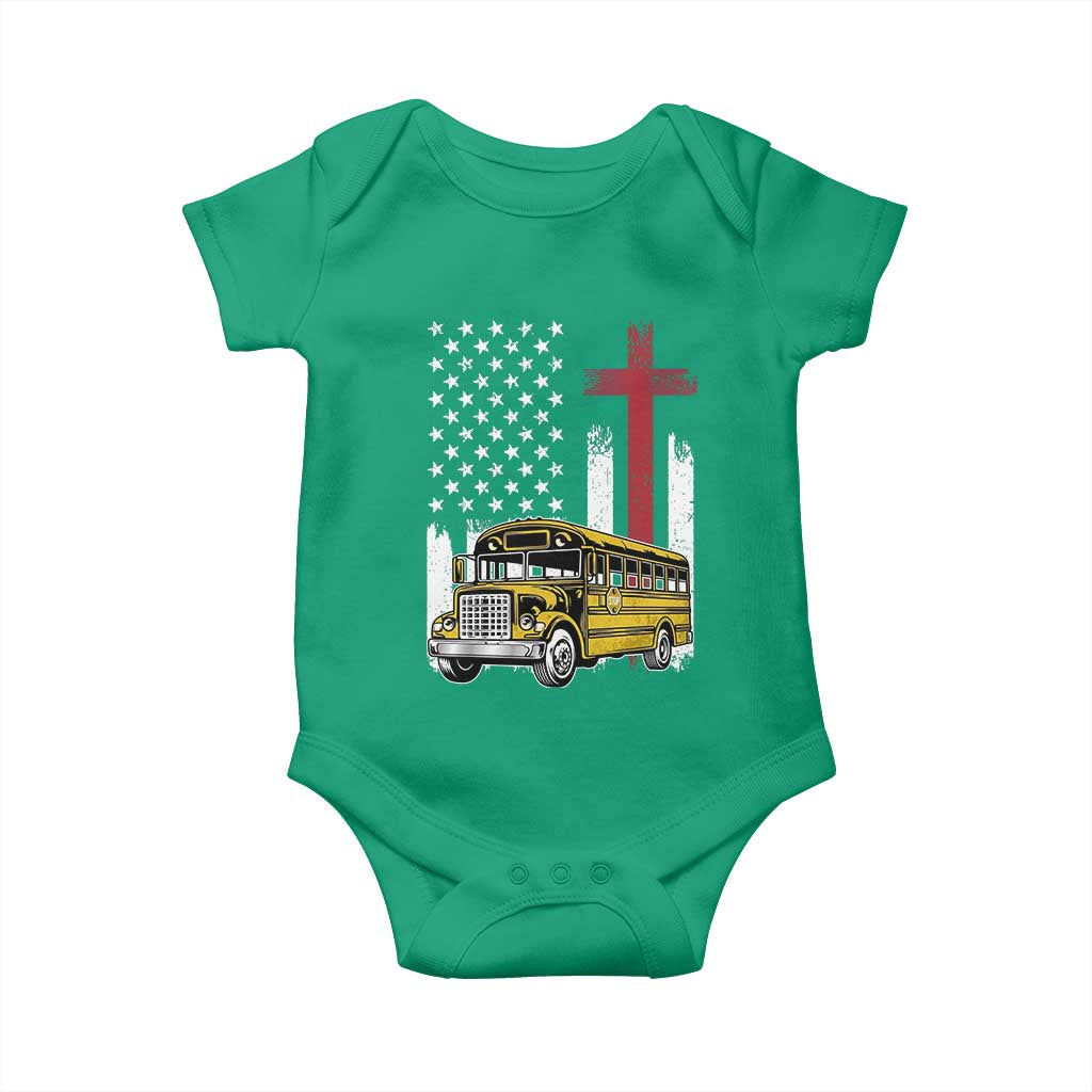 Bus Driver Patriotic Christian USA Flag Baby Onesie School Bus Driver