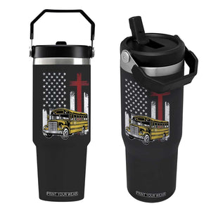 Bus Driver Patriotic Christian USA Flag Flip Straw Tumbler School Bus Driver