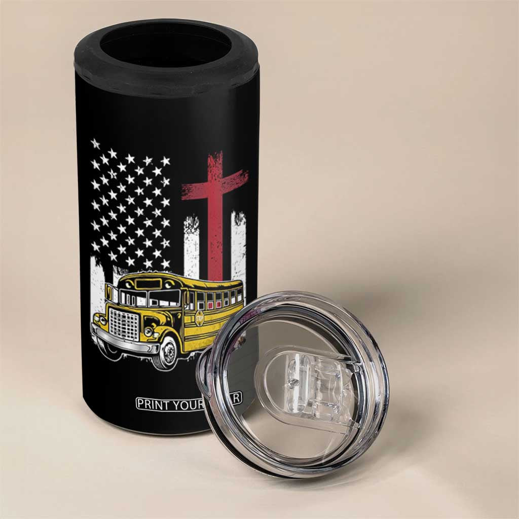 Bus Driver Patriotic Christian USA Flag 4 in 1 Can Cooler Tumbler School Bus Driver