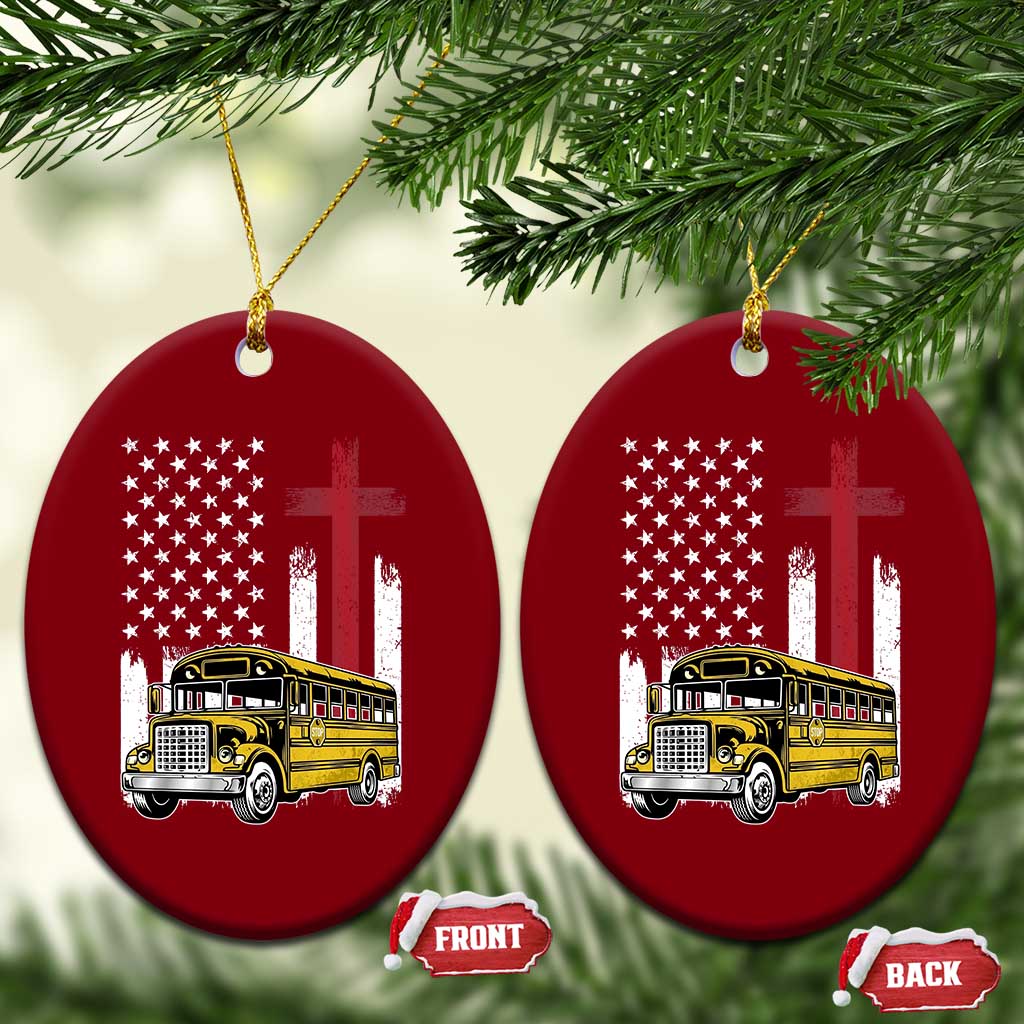 Bus Driver Patriotic Christian USA Flag Ceramic Ornament School Bus Driver