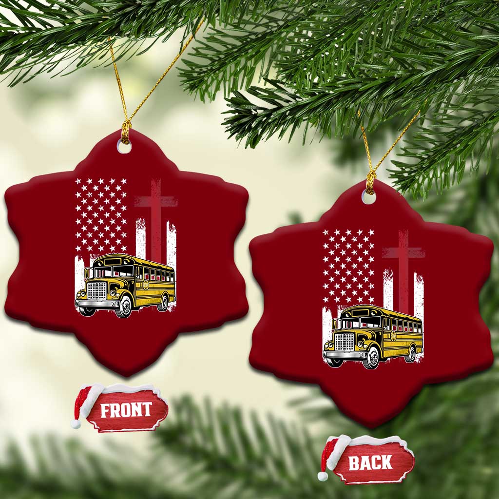 Bus Driver Patriotic Christian USA Flag Ceramic Ornament School Bus Driver