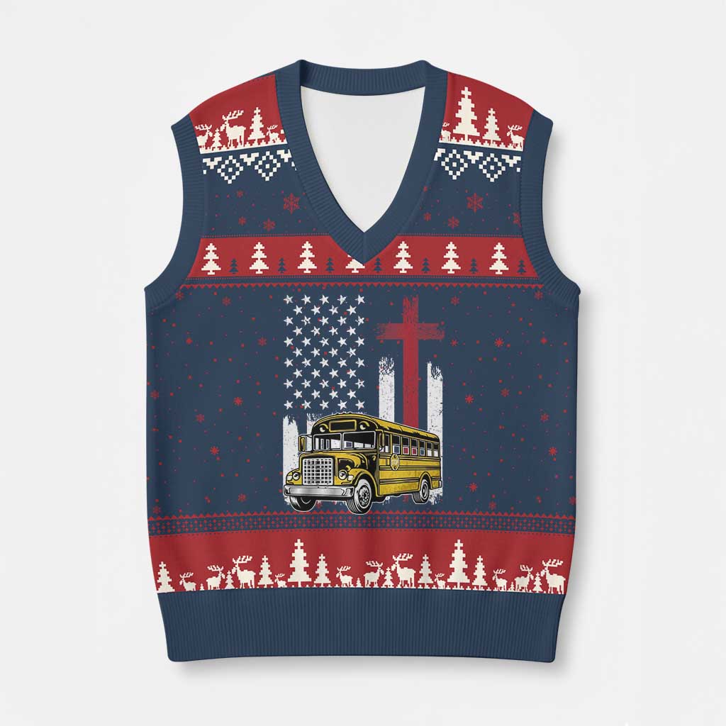Bus Driver Patriotic Christian USA Flag V-Neck Knit Sweater Vest School Bus Driver