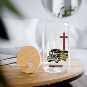 Bus Driver Patriotic Christian USA Flag Glass Can School Bus Driver
