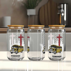 Bus Driver Patriotic Christian USA Flag Glass Can School Bus Driver