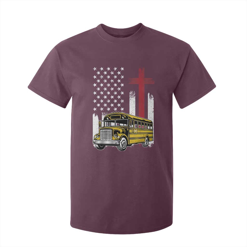 Bus Driver Patriotic Christian USA Flag T Shirt For Kid School Bus Driver