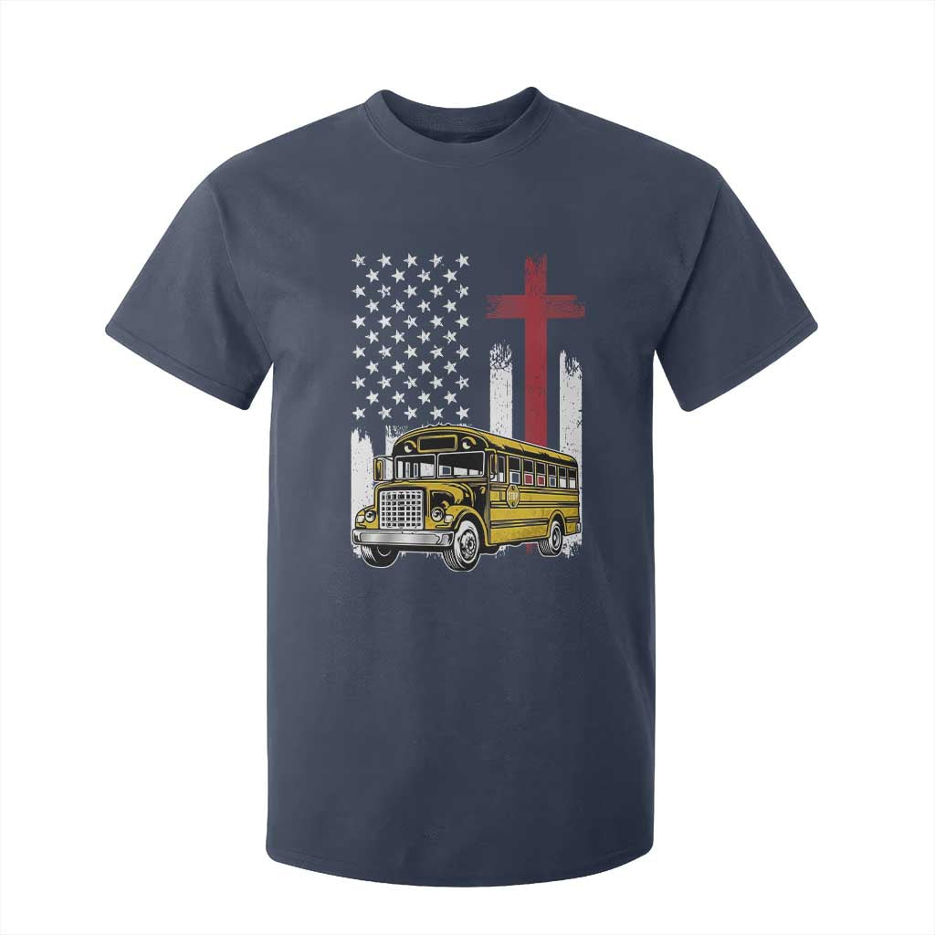 Bus Driver Patriotic Christian USA Flag T Shirt For Kid School Bus Driver