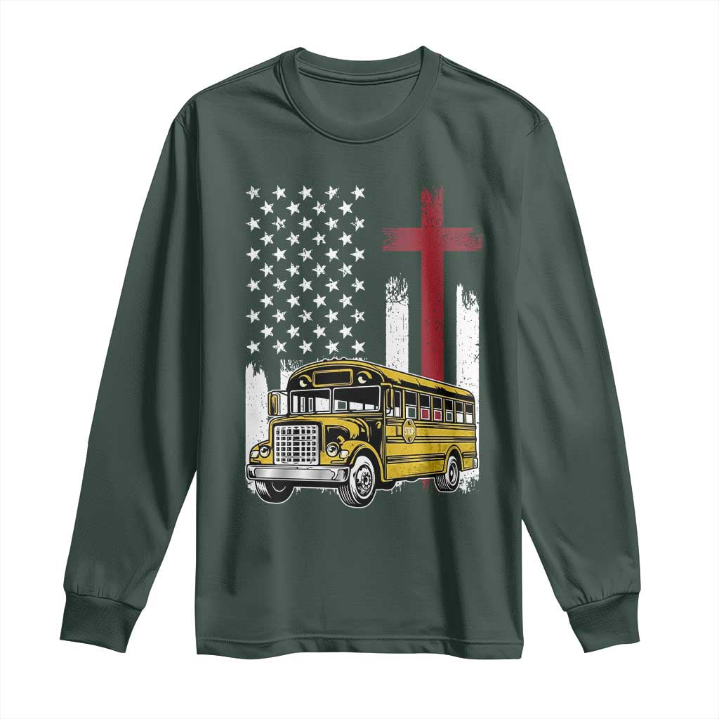 Bus Driver Patriotic Christian USA Flag Long Sleeve Shirt School Bus Driver