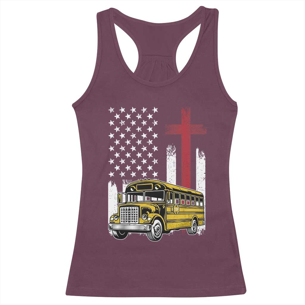 Bus Driver Patriotic Christian USA Flag Racerback Tank Top School Bus Driver