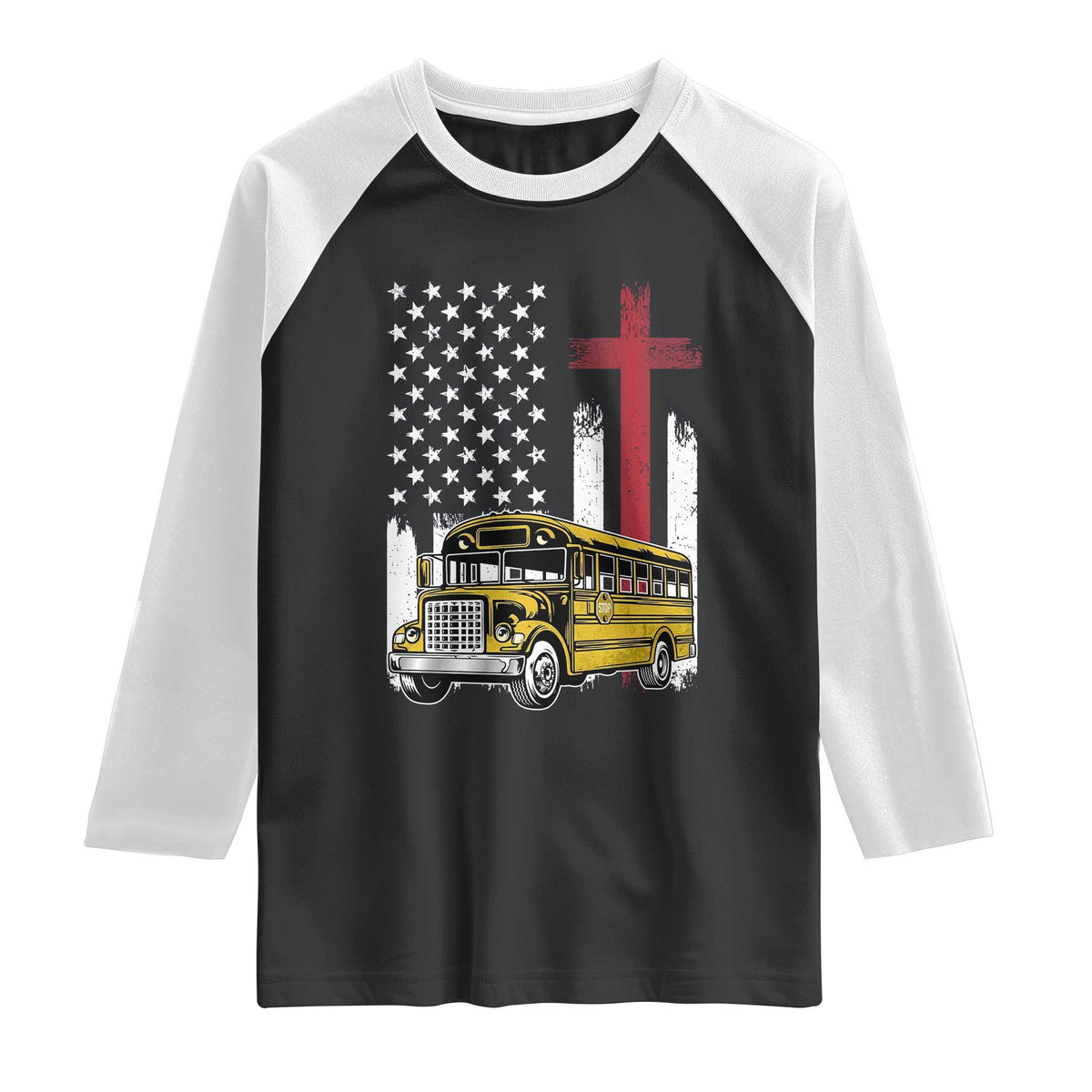 Bus Driver Patriotic Christian USA Flag Raglan Shirt School Bus Driver