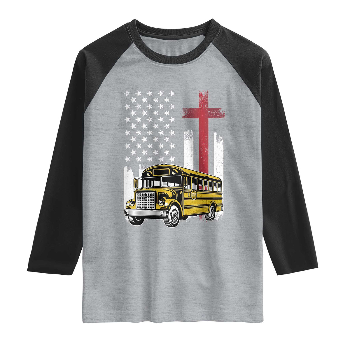 Bus Driver Patriotic Christian USA Flag Raglan Shirt School Bus Driver