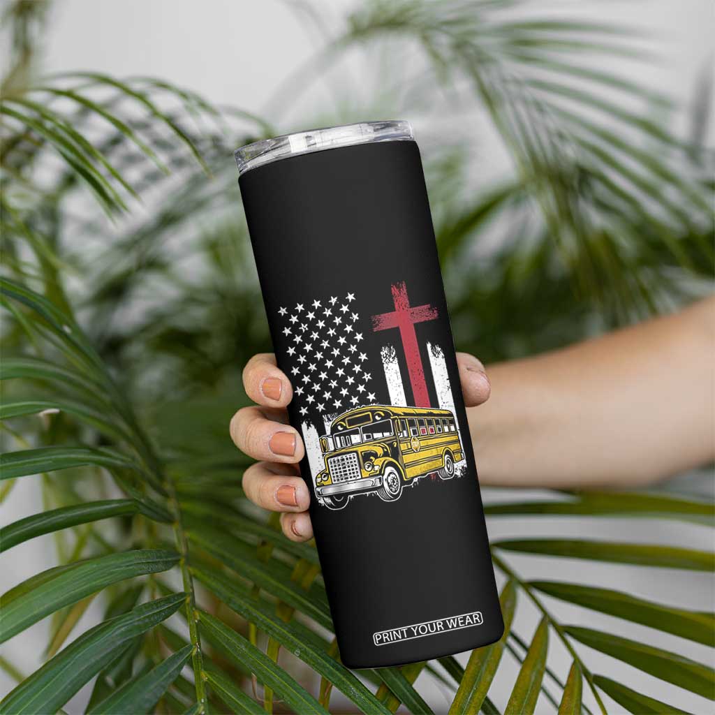 Bus Driver Patriotic Christian USA Flag Skinny Tumbler School Bus Driver