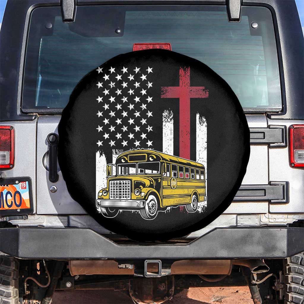 Bus Driver Patriotic Christian USA Flag Spare Tire Cover School Bus Driver TS14 No hole Black Print Your Wear