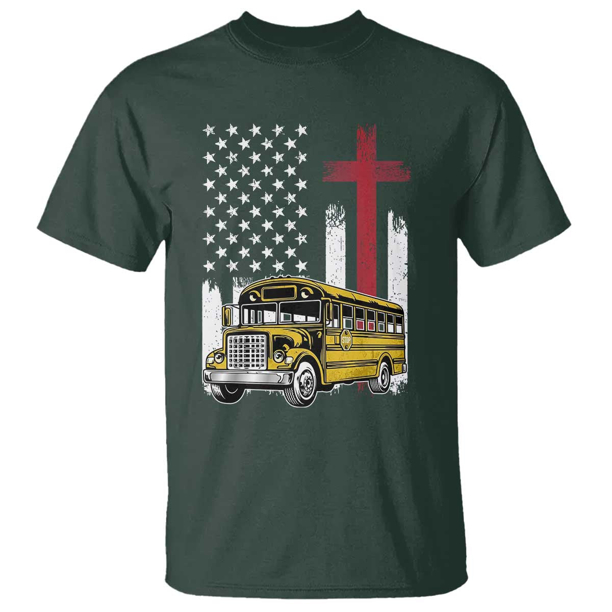 Bus Driver Patriotic Christian USA Flag T Shirt School Bus Driver