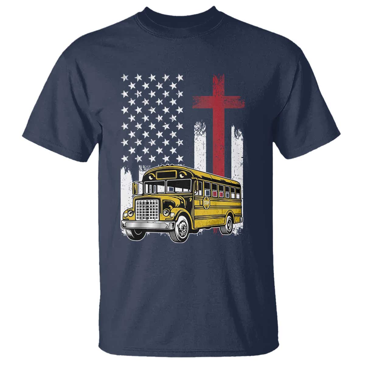 Bus Driver Patriotic Christian USA Flag T Shirt School Bus Driver