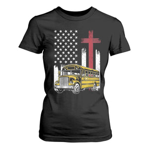 Bus Driver Patriotic Christian USA Flag T Shirt For Women School Bus Driver