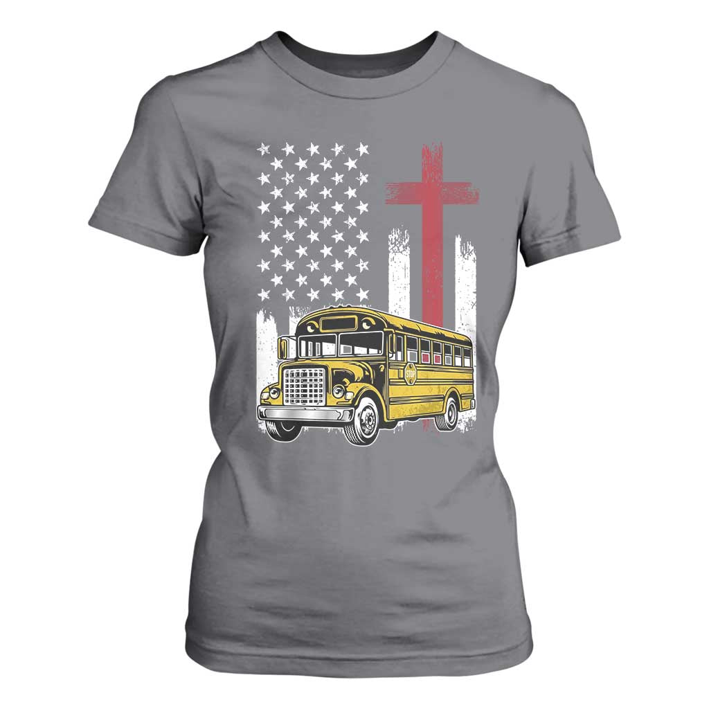 Bus Driver Patriotic Christian USA Flag T Shirt For Women School Bus Driver