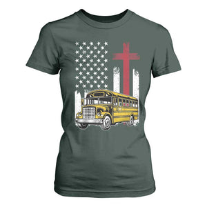 Bus Driver Patriotic Christian USA Flag T Shirt For Women School Bus Driver