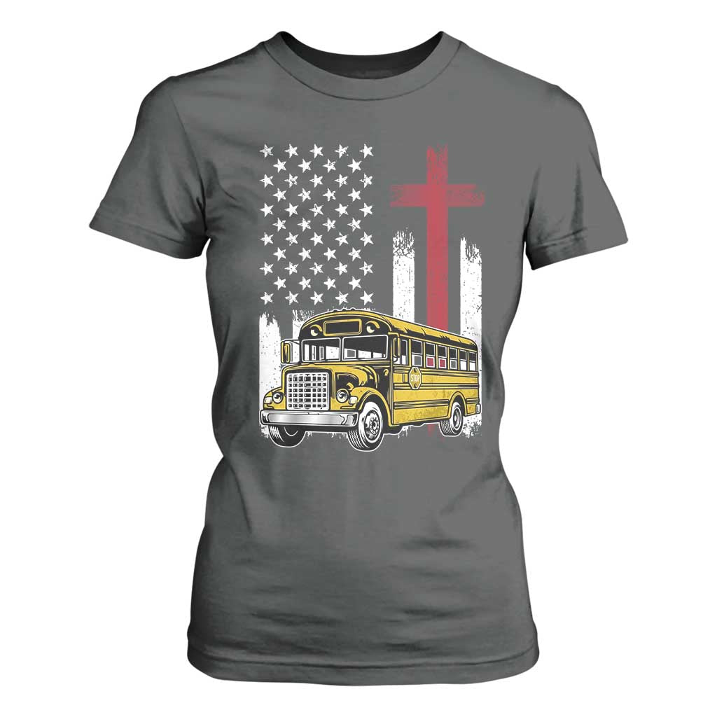 Bus Driver Patriotic Christian USA Flag T Shirt For Women School Bus Driver