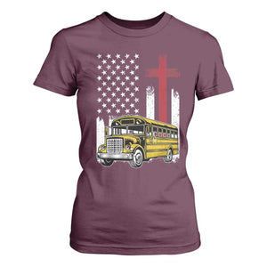 Bus Driver Patriotic Christian USA Flag T Shirt For Women School Bus Driver