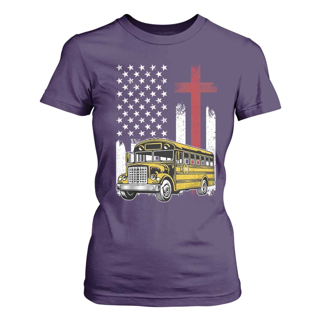 Bus Driver Patriotic Christian USA Flag T Shirt For Women School Bus Driver
