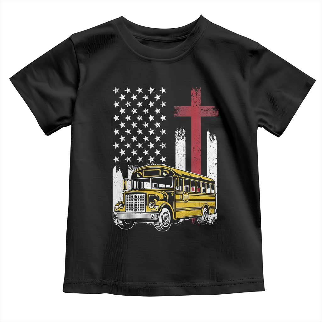 Bus Driver Patriotic Christian USA Flag Toddler T Shirt School Bus Driver TS14 Black Print Your Wear