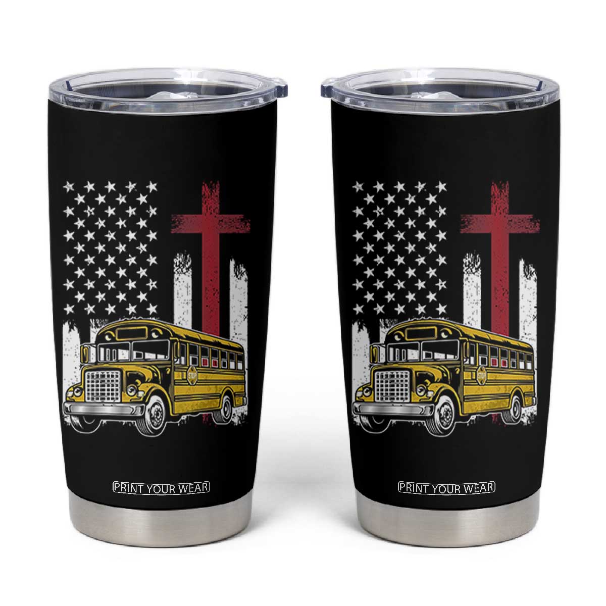 Bus Driver Patriotic Christian USA Flag Tumbler Cup School Bus Driver