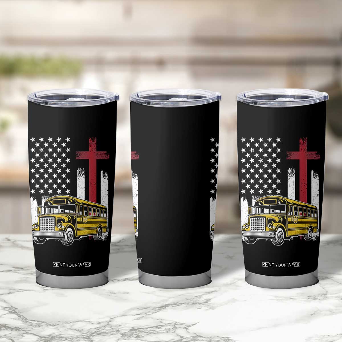 Bus Driver Patriotic Christian USA Flag Tumbler Cup School Bus Driver