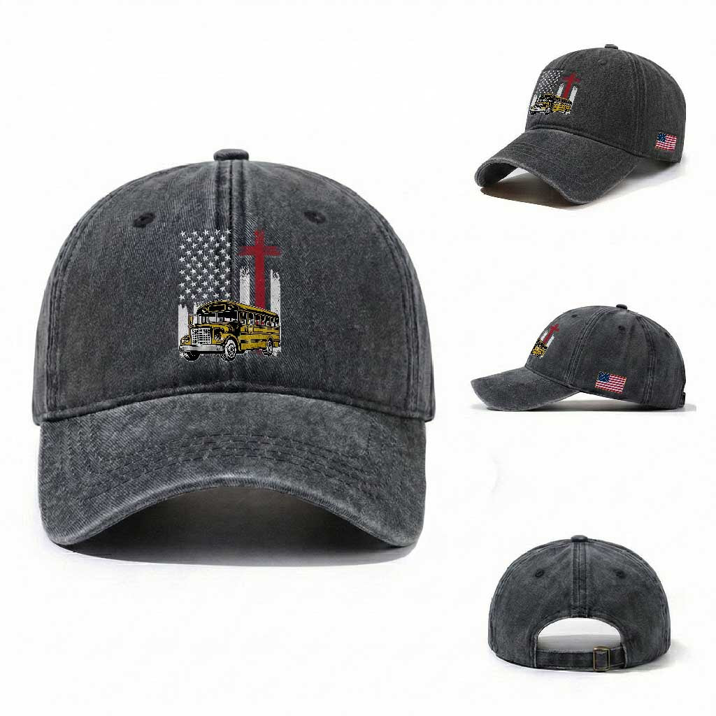Bus Driver Patriotic Christian USA Flag Washed Cotton Baseball Cap School Bus Driver